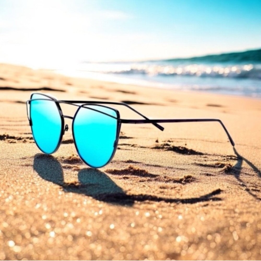 BOUTIQUE Aqua Blue & Black Cat-Eye Mirrored Sunglasses - Adult One Size